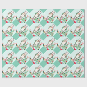 Cute Vintage Pastel Holiday Robot & Tree Wrapping Paper