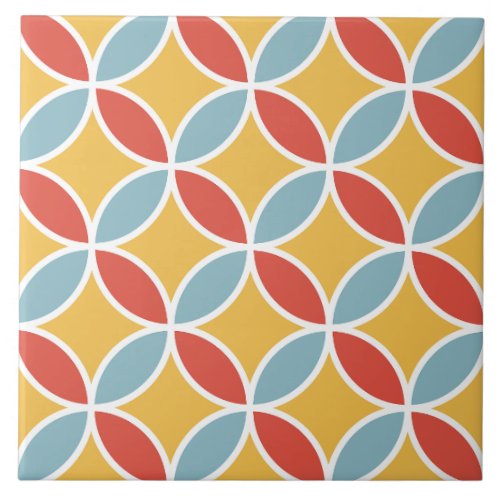 Cute vintage pattern Mid century yellow red blue Ceramic Tile