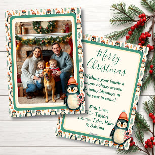 Cute Vintage Penguin Family Photo Holiday Card
