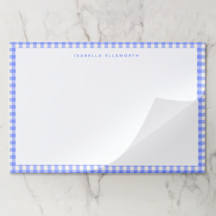 Cute Vintage Periwinkle Gingham Plaid Personalized Paper Pad
