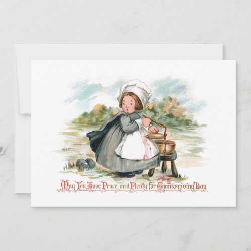 Cute Vintage Pilgrim Girl with Cooking Pot Holiday Card