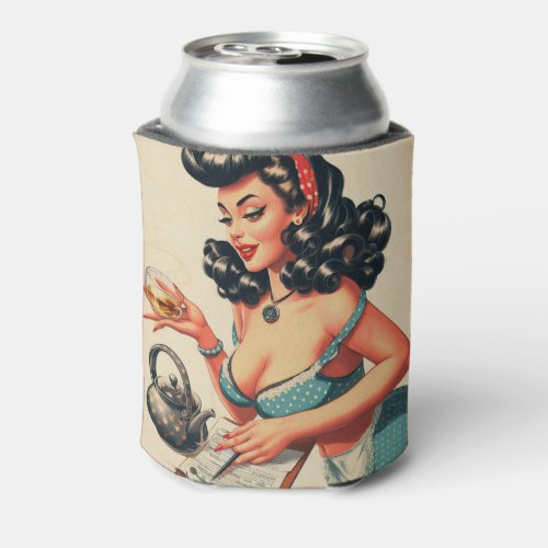 Cute Vintage Pin Up Design Can Cooler