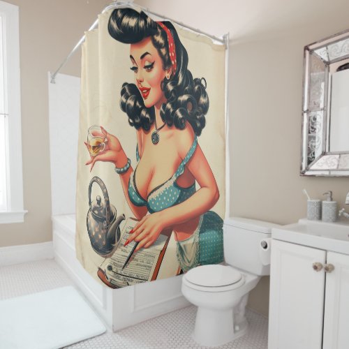 Cute Vintage Pin Up Design Shower Curtain