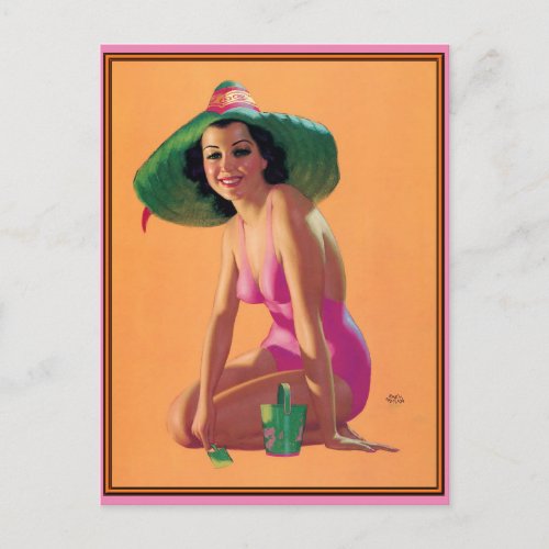 Cute  Vintage pin up girl art  postcard