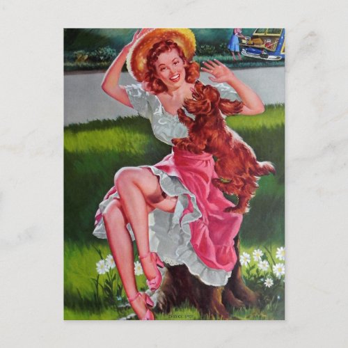 Cute Vintage pin up girl art   postcard