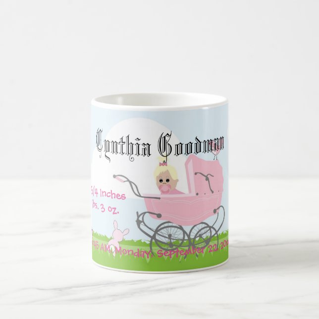 Cute Vintage Pink Baby Girl Carriage Coffee Mug (Center)