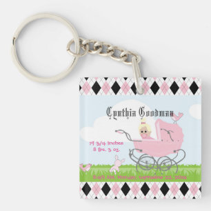 Cute Vintage Pink Baby Girl Carriage Keychain