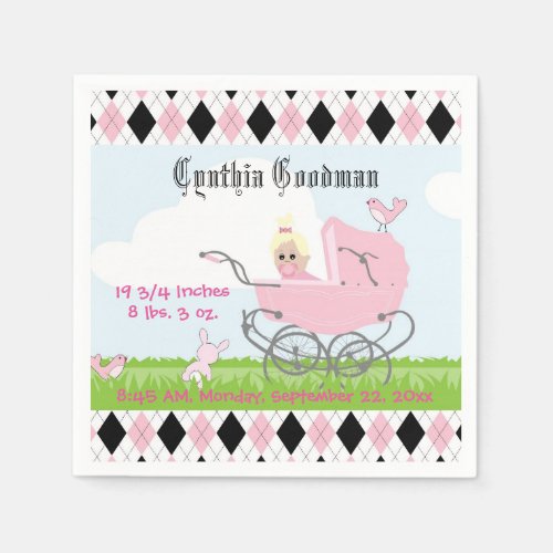 Cute Vintage Pink Baby Girl Carriage Napkins