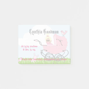 Cute Vintage Pink Baby Girl Carriage Post-it Notes
