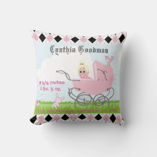 Cute Vintage Pink Baby Girl Carriage Throw Pillow