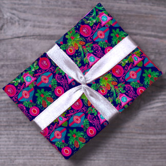 Cute vintage pink blue Christmas ornaments Wrapping Paper