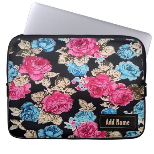 Cute Vintage Pink Blue Floral Pattern Personalized Laptop Sleeve