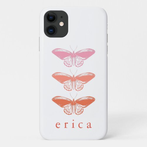Cute Vintage Pink Butterfly Illustration iPhone 11 Case