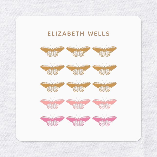 Cute Vintage Pink Butterfly Illustration Labels (Design 1)