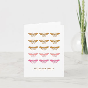 Cute Vintage Pink Butterfly Illustration Note Card