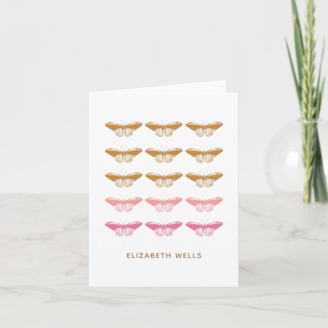 Cute Vintage Pink Butterfly Illustration Note Card (Front)