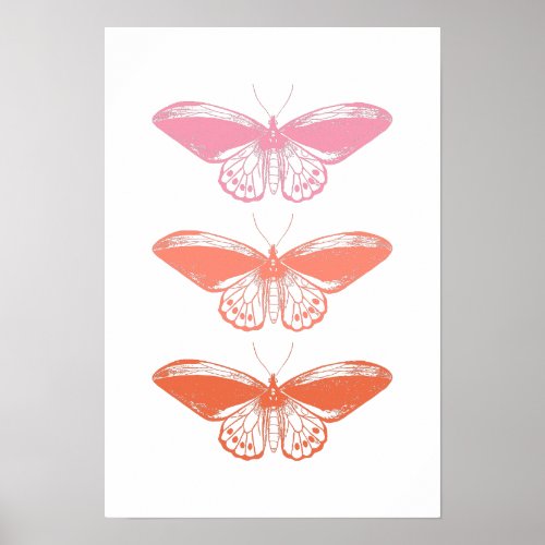 Cute Vintage Pink Butterfly Illustration Poster