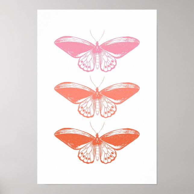 Cute Vintage Pink Butterfly Illustration Poster (Front)
