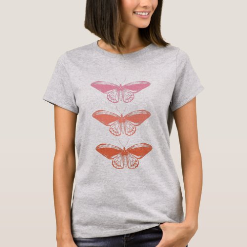 Cute Vintage Pink Butterfly Illustration T_Shirt