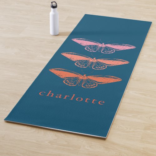 Cute Vintage Pink Butterfly Illustration Yoga Mat