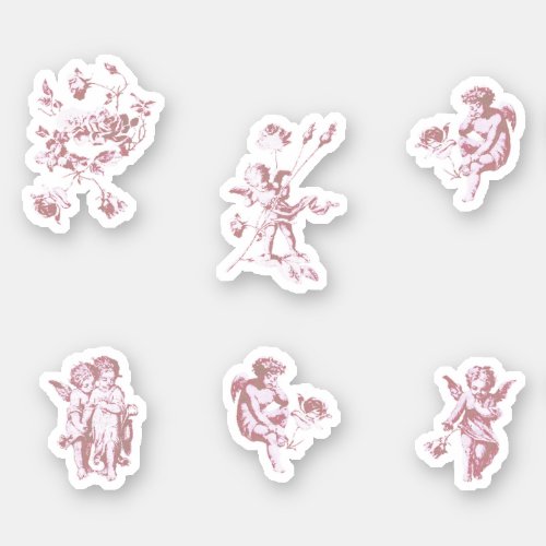 Cute Vintage Pink Cherub Cupid Angels Flowers Set  Sticker