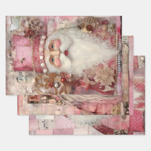 Cute Vintage Pink Christmas Santa Clause Theme Mix Wrapping Paper Sheets