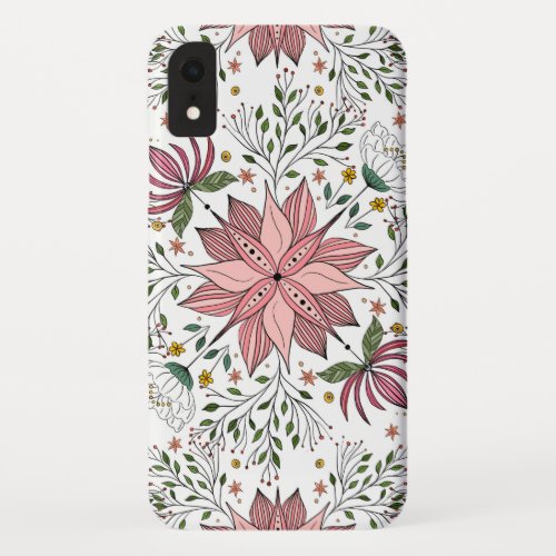 Cute Vintage Pink Floral Doodles Tile Art iPhone XR Case