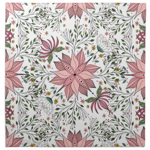 Cute Vintage Pink Floral Doodles Tile Art Cloth Napkin
