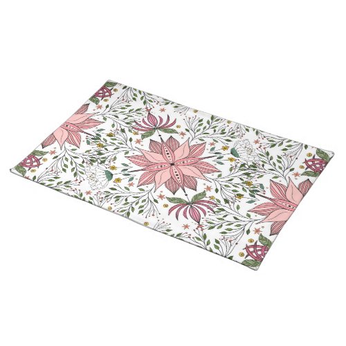 Cute Vintage Pink Floral Doodles Tile Art Cloth Placemat