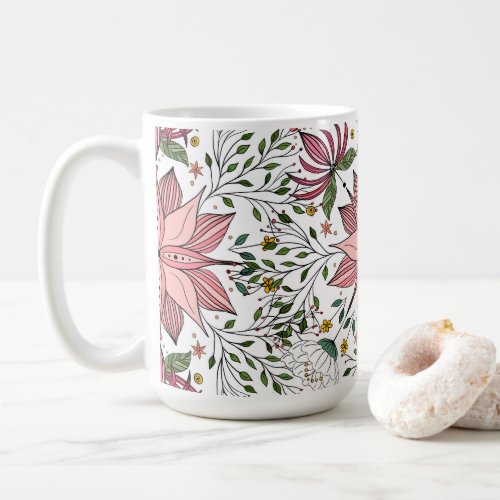 Cute Vintage Pink Floral Doodles Tile Art Coffee Mug