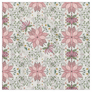 Cute Vintage Pink Floral Doodles Tile Art Fabric