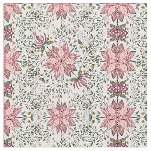 Cute Vintage Pink Floral Doodles Tile Art Fabric