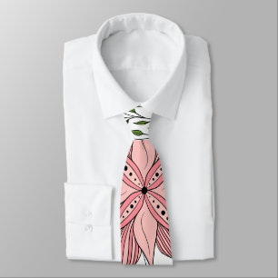 Cute Vintage Pink Floral Doodles Tile Art Neck Tie
