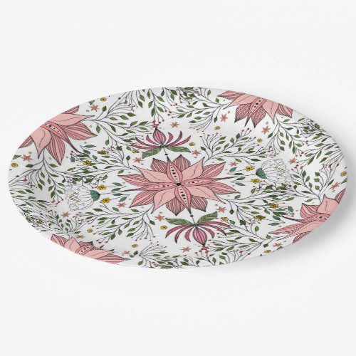 Cute Vintage Pink Floral Doodles Tile Art Paper Plates
