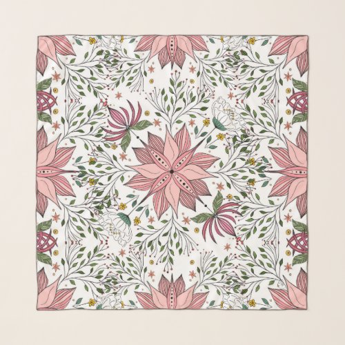 Cute Vintage Pink Floral Doodles Tile Art Scarf