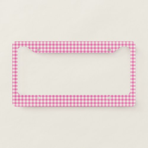Cute Vintage Pink Gingham Plaid Pattern License Plate Frame