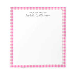 Cute Vintage Pink Gingham Plaid Pattern Name Notepad