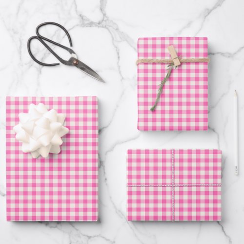 Cute Vintage Pink Gingham Plaid Pattern Wrapping Paper Sheets