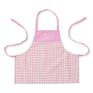 Cute Vintage Pink Gingham Plaid Personalized Kid's Apron