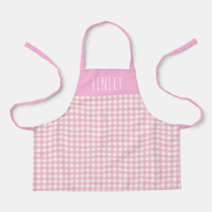 Cute Vintage Pink Gingham Plaid Personalized Kid's Apron