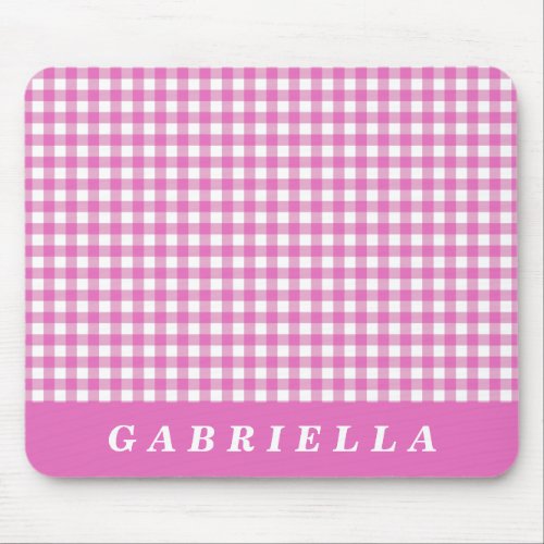 Cute Vintage Pink Gingham Plaid Personalized  Mouse Pad