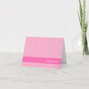 Cute Vintage Pink Gingham Plaid Personalized Name Note Card