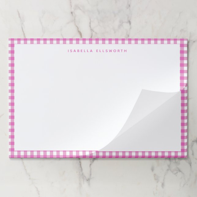 Cute Vintage Pink Gingham Plaid Personalized Paper Pad (Folded)