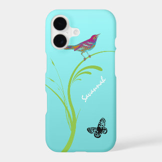Cute Vintage Pink Swallow Bird Butterfly on Aqua iPhone 17 Case