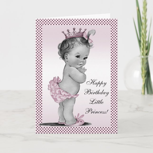 Cute Vintage Princess 1st Birthday Card (Front)