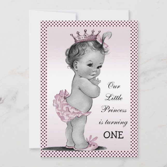 Cute Vintage Princess 1st Birthday Party Invitation (Front)