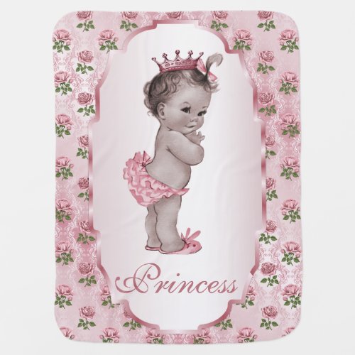 Cute Vintage Princess Baby Pink Roses Frame Stroller Blanket