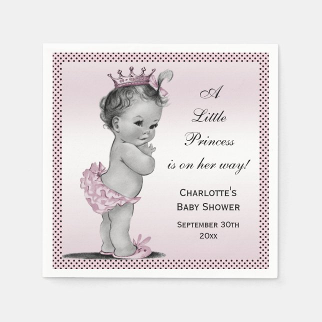 Cute Vintage Princess Baby Shower Paper Napkins (Front)
