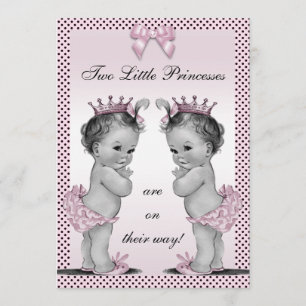 Cute Vintage Princess Twins Baby Shower Invitation