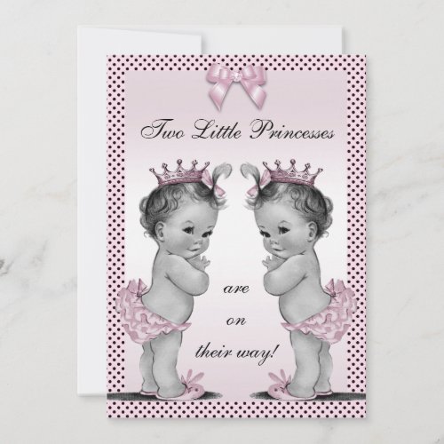 Cute Vintage Princess Twins Baby Shower Invitation